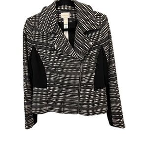 Chico's Black White Tapestry Off-Set Front Zipper Long Sleeve Jacket Chico's 1